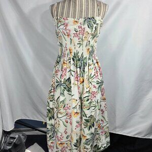 H&M White w/Multi Floral Print Removable Spaghetti Strap Smocked Top Dress Large